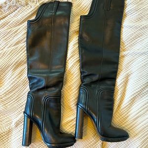 Gucci Black Leather Knee-High Heeled Boots
